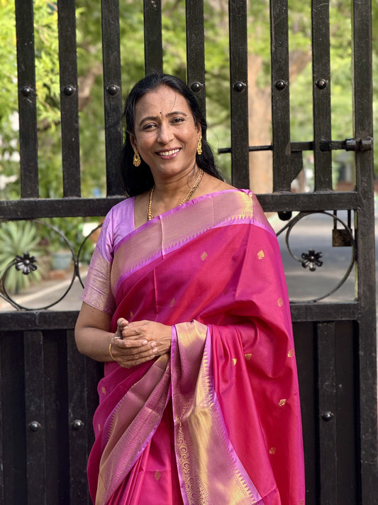 Pink with Lavendar Bordered Soft Silk Saree