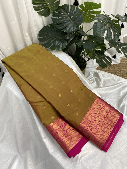 Mustad Green Premium Semi Silk Saree / Get 1 Free Work Blouse