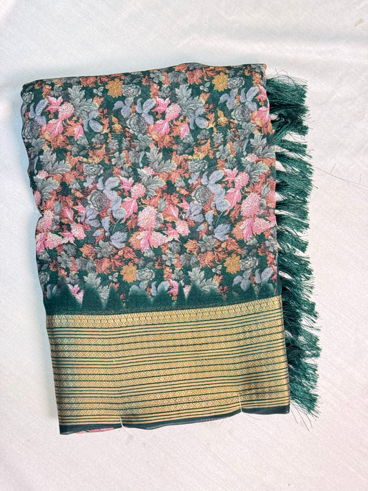 Dark Green Geogrette Saree