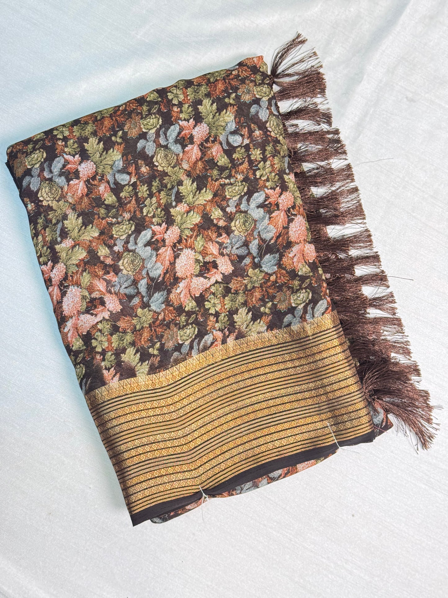 Brown Geogrette Saree