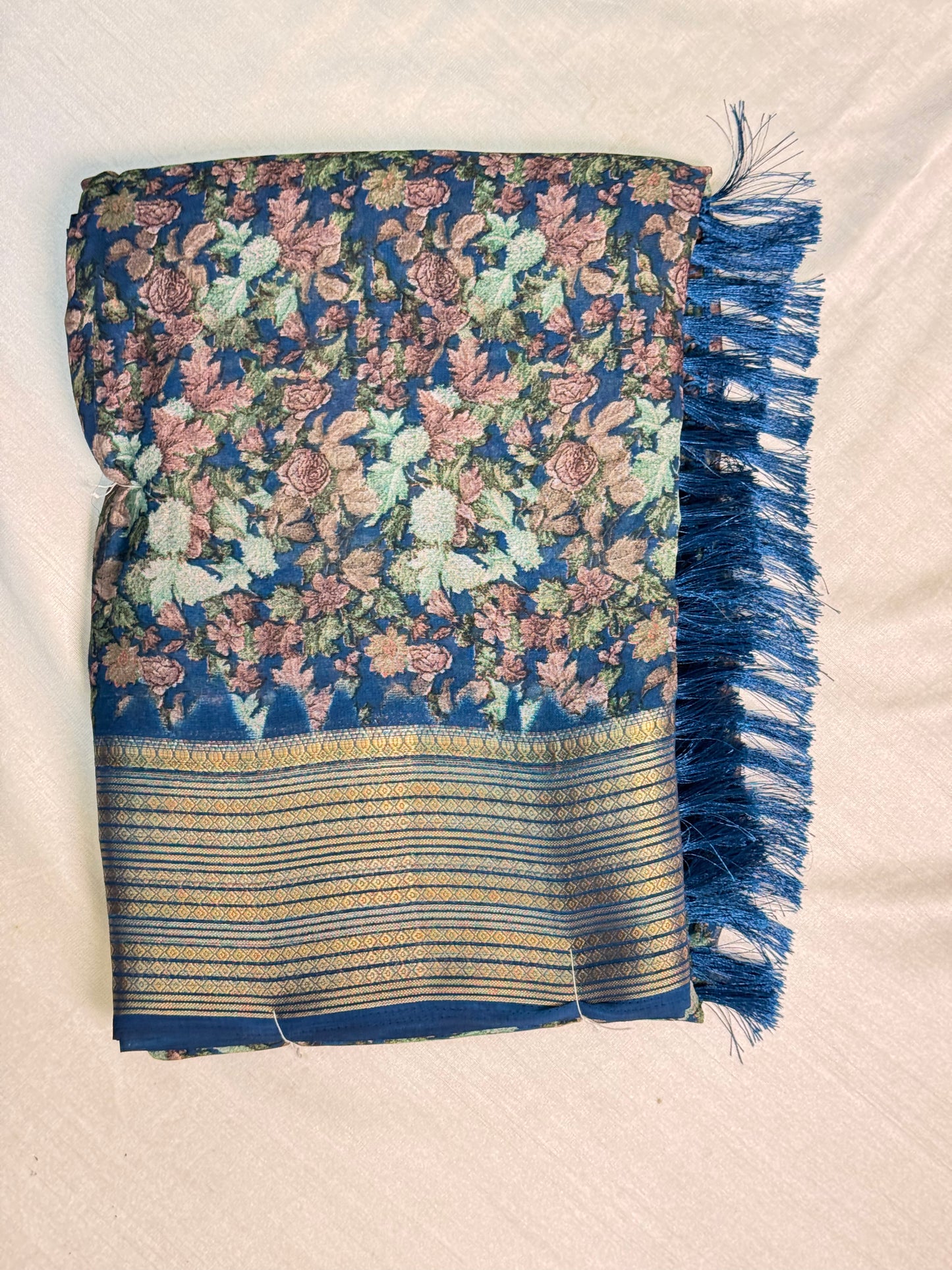 Peacock Blue Geogrette Saree