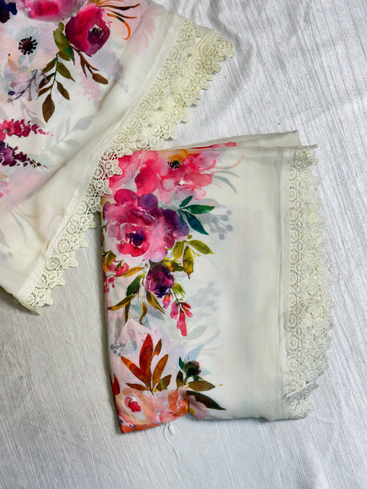 White Butter Chiffon Saree