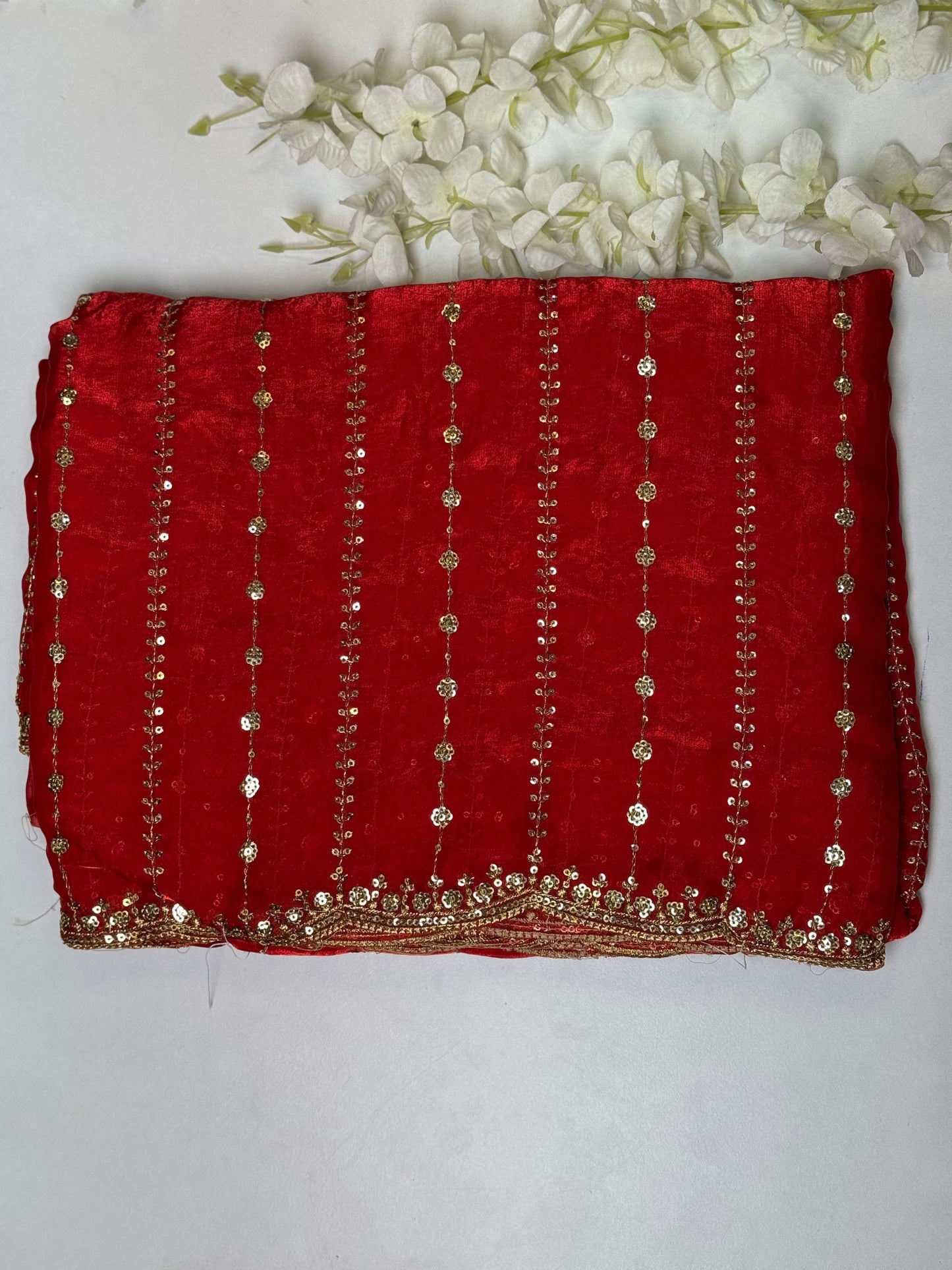 Red Space Silk Designer Saree
