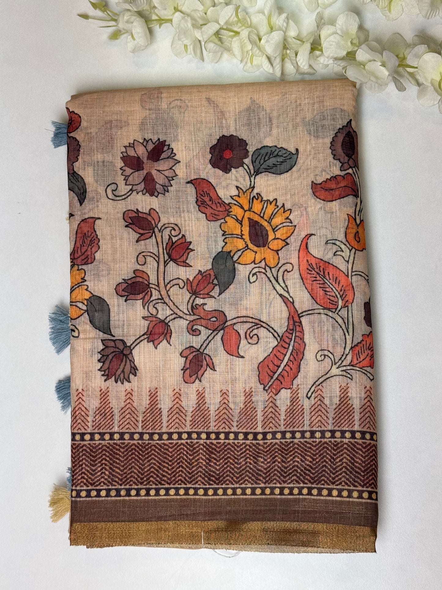 Sandal Linen Cotton Saree