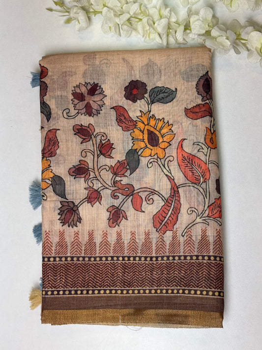 Sandal Linen Cotton Saree