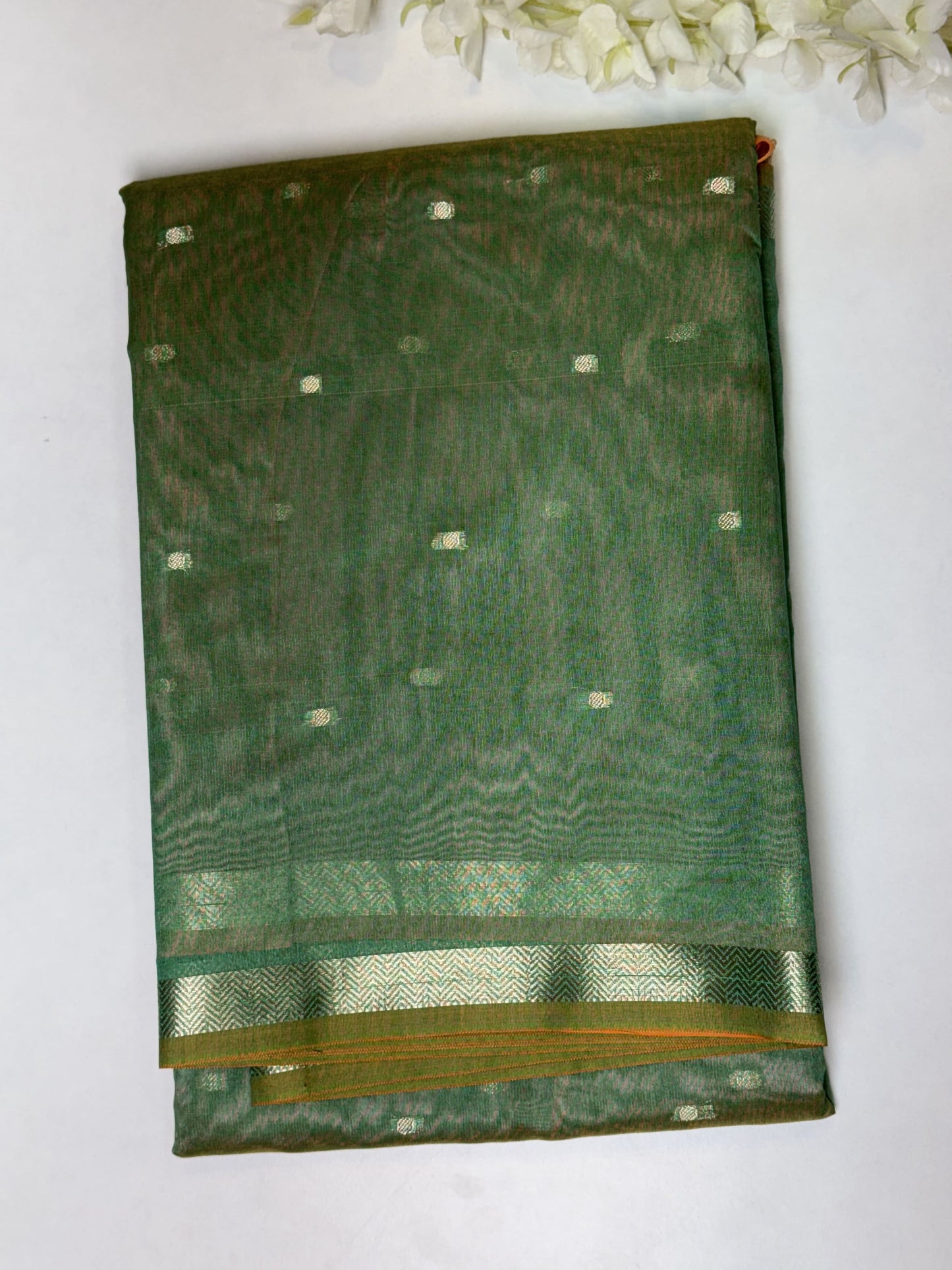 Light Green, Peach Pallu Chanderi Cotton Saree