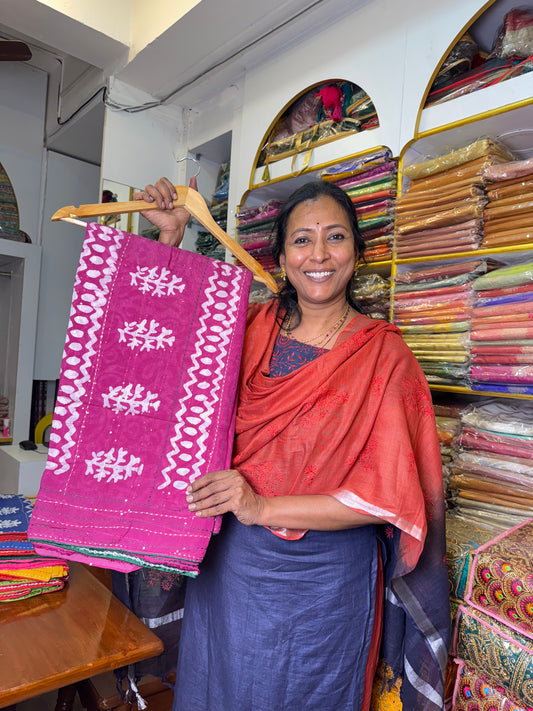 DarkPink Cotton Saree