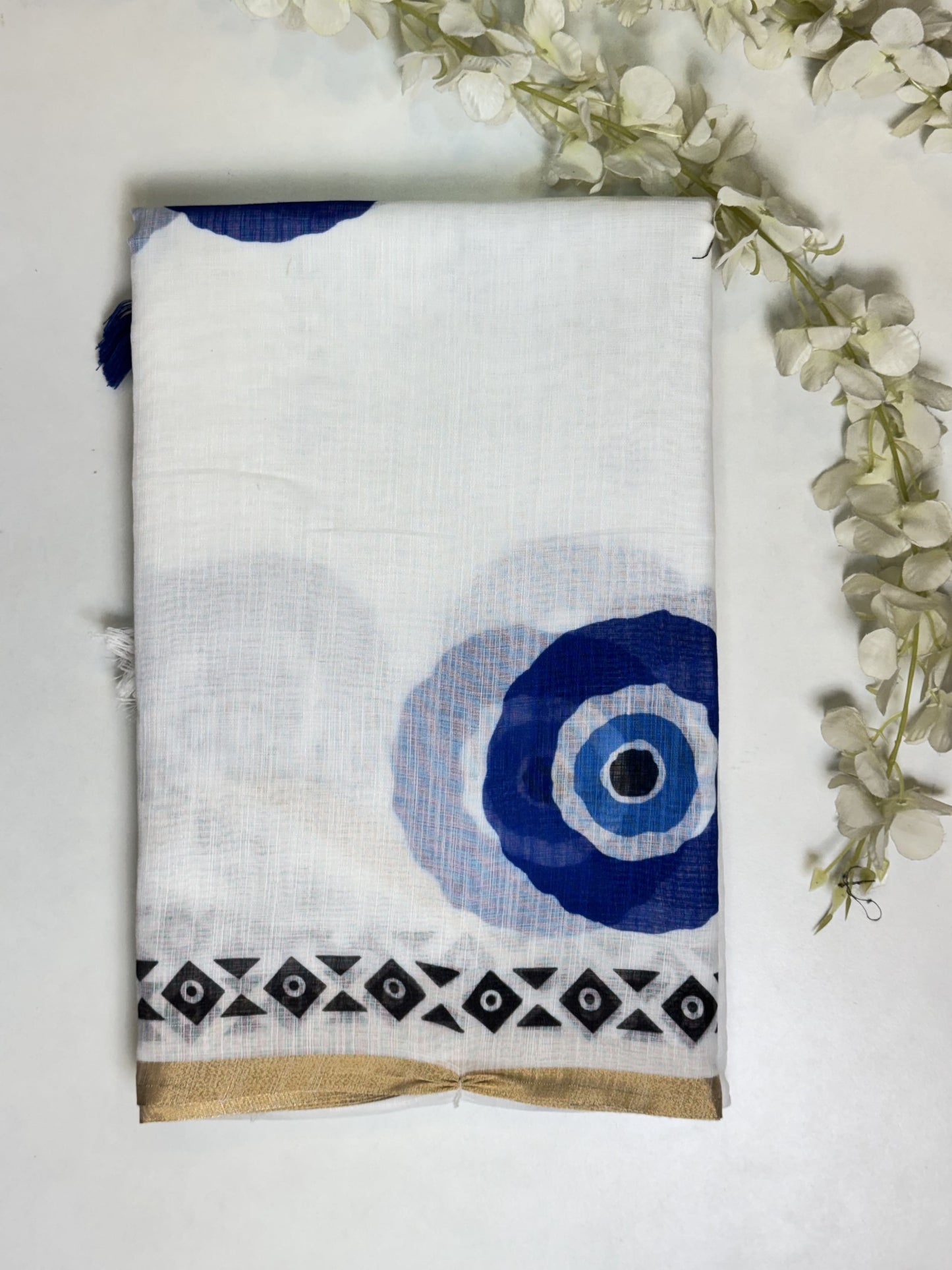 White Linen Cotton Saree