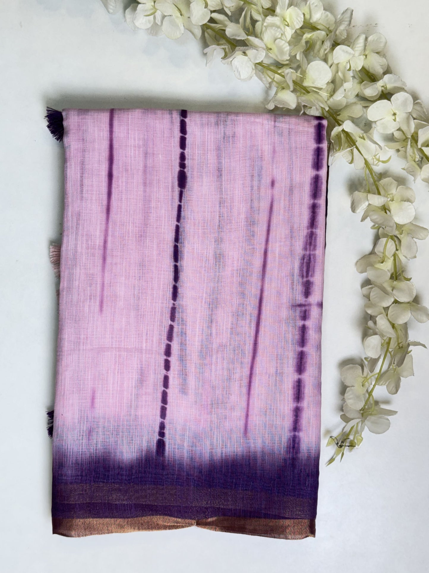 Light Pink with Violet Linen Cotton Saree
