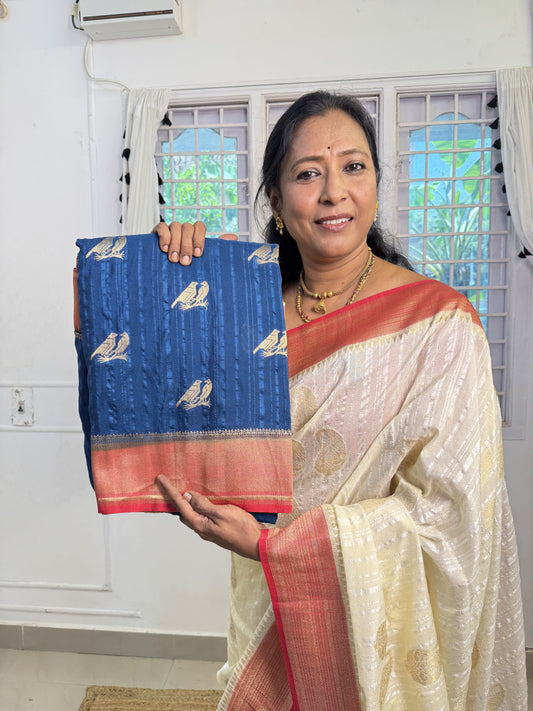 Blue Bhagalpuri Soft Silk Saree