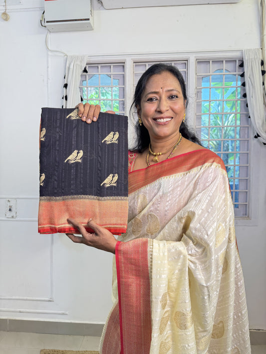 Black Bhagalpuri Soft Silk Saree