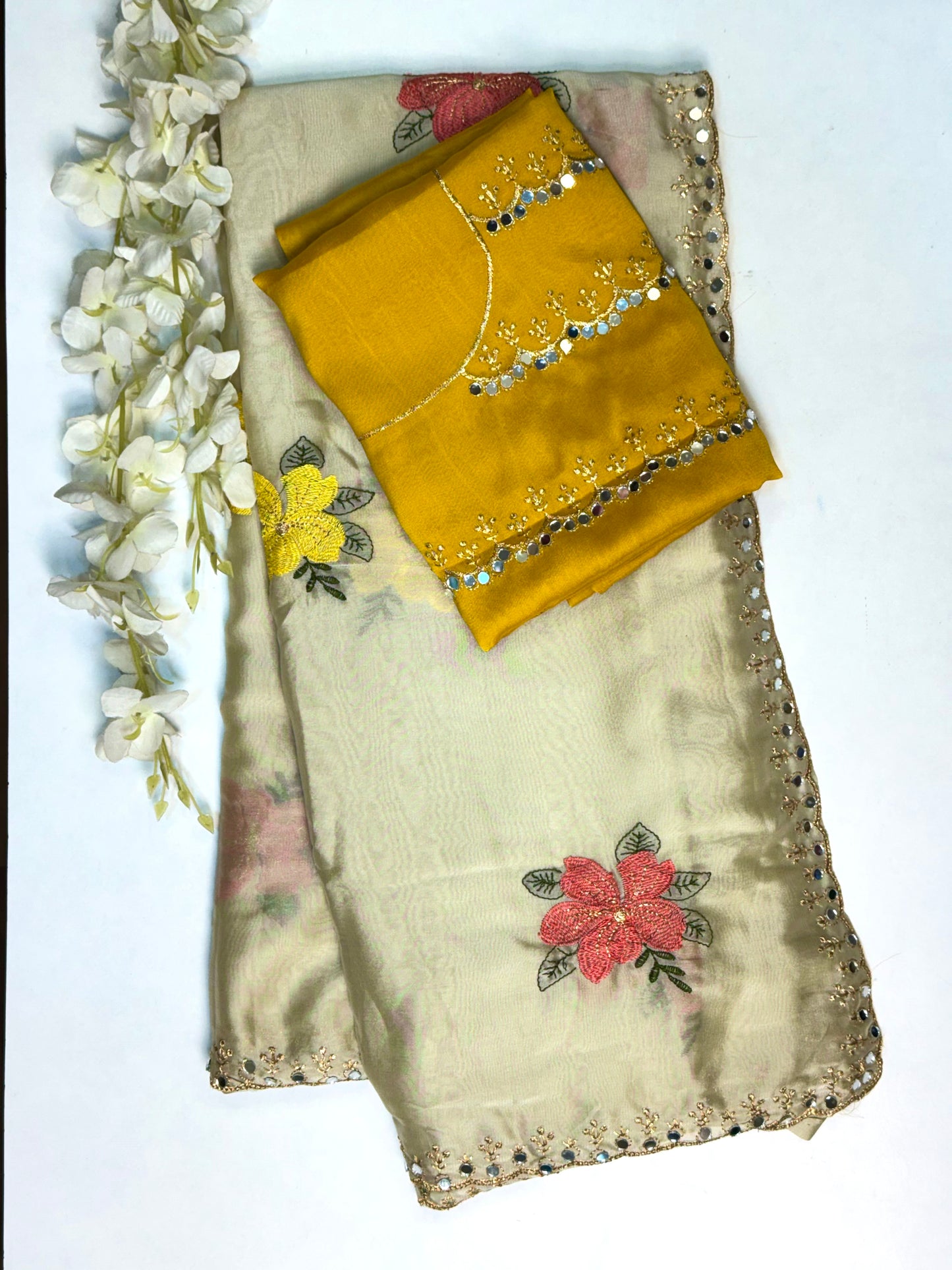 Beige with Yellow Designer Saree