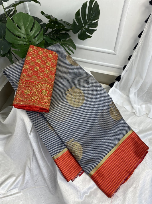 Blue Soft Silk Saree with Work Blouse Combo