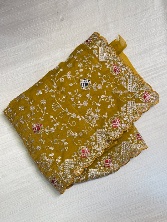 Mustard Yellow  Designer Saree