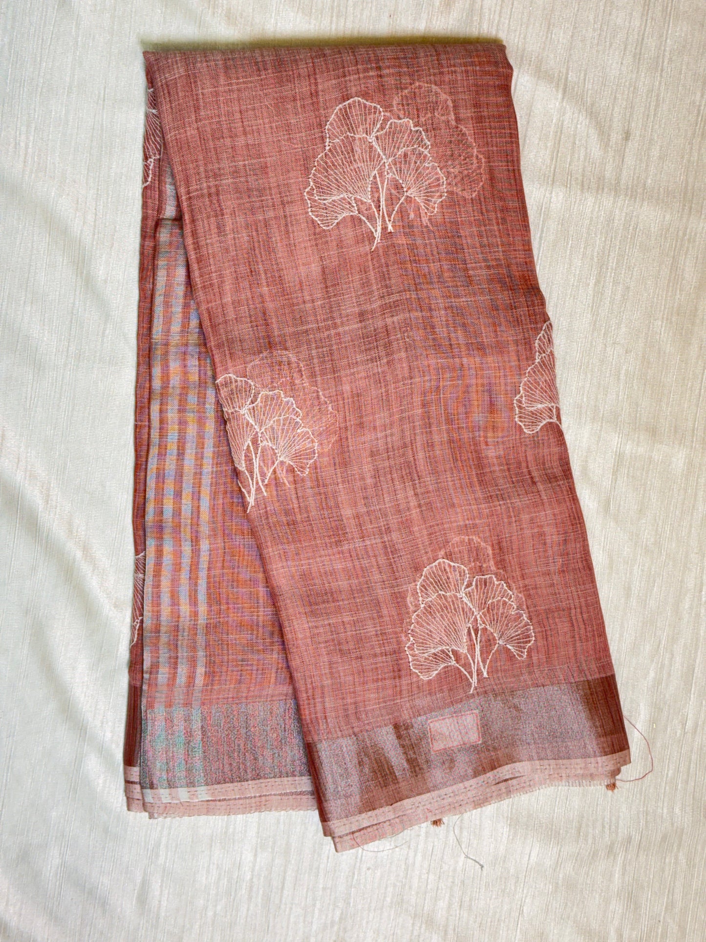 Dark Peach Linen Saree
