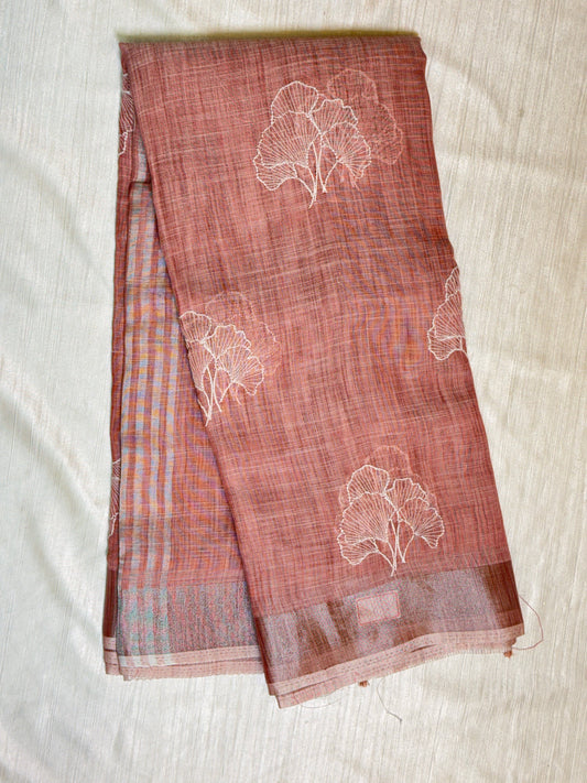 Dark Peach Linen Saree