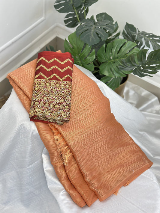 Orange Chiffon Saree with work blouse