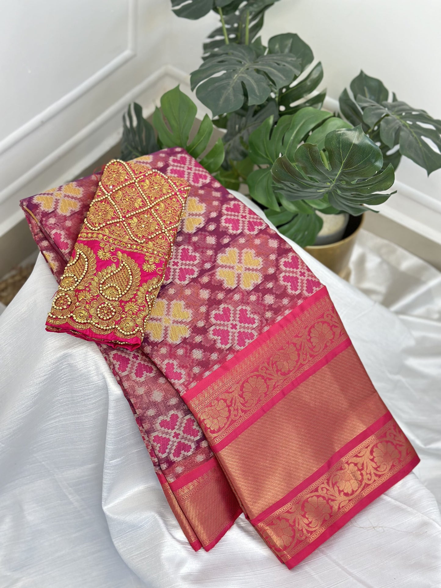 Purple Pink Warm Silk Saree with work blouse combo