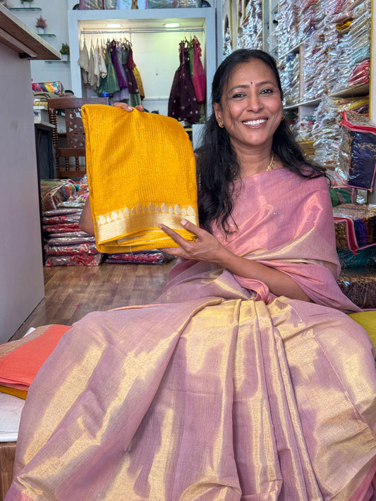 YELLOW viscose chinnon tissue saree