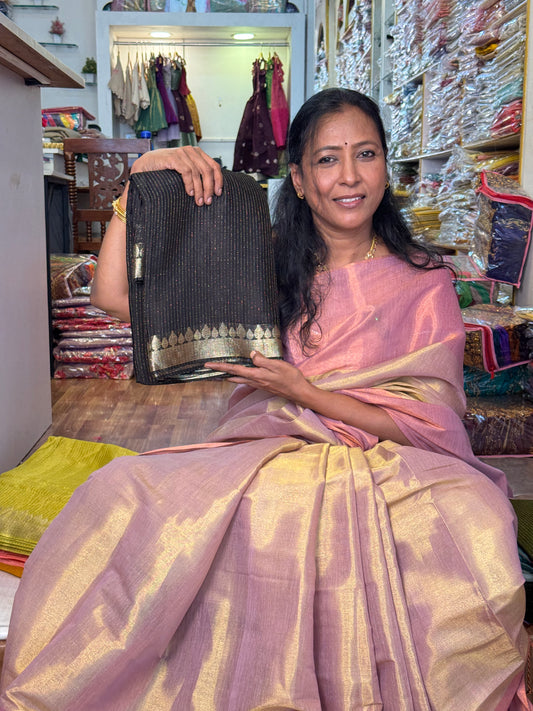 BLACK viscose chinnon tissue saree