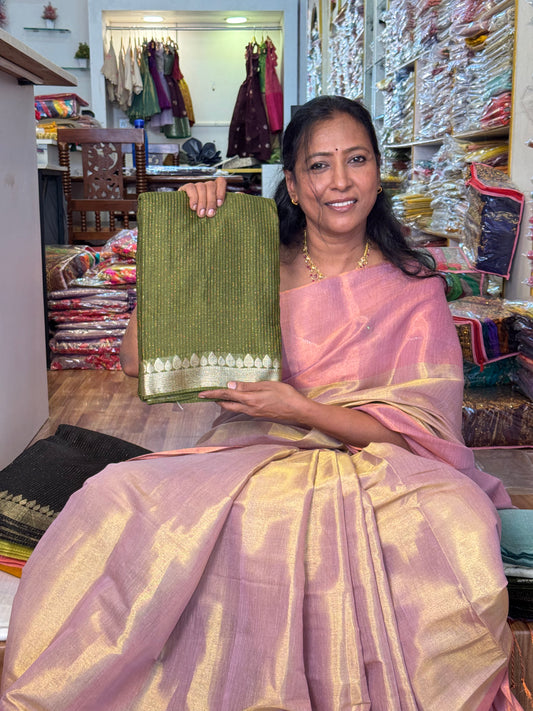 Dark Green viscose chinnon tissue saree