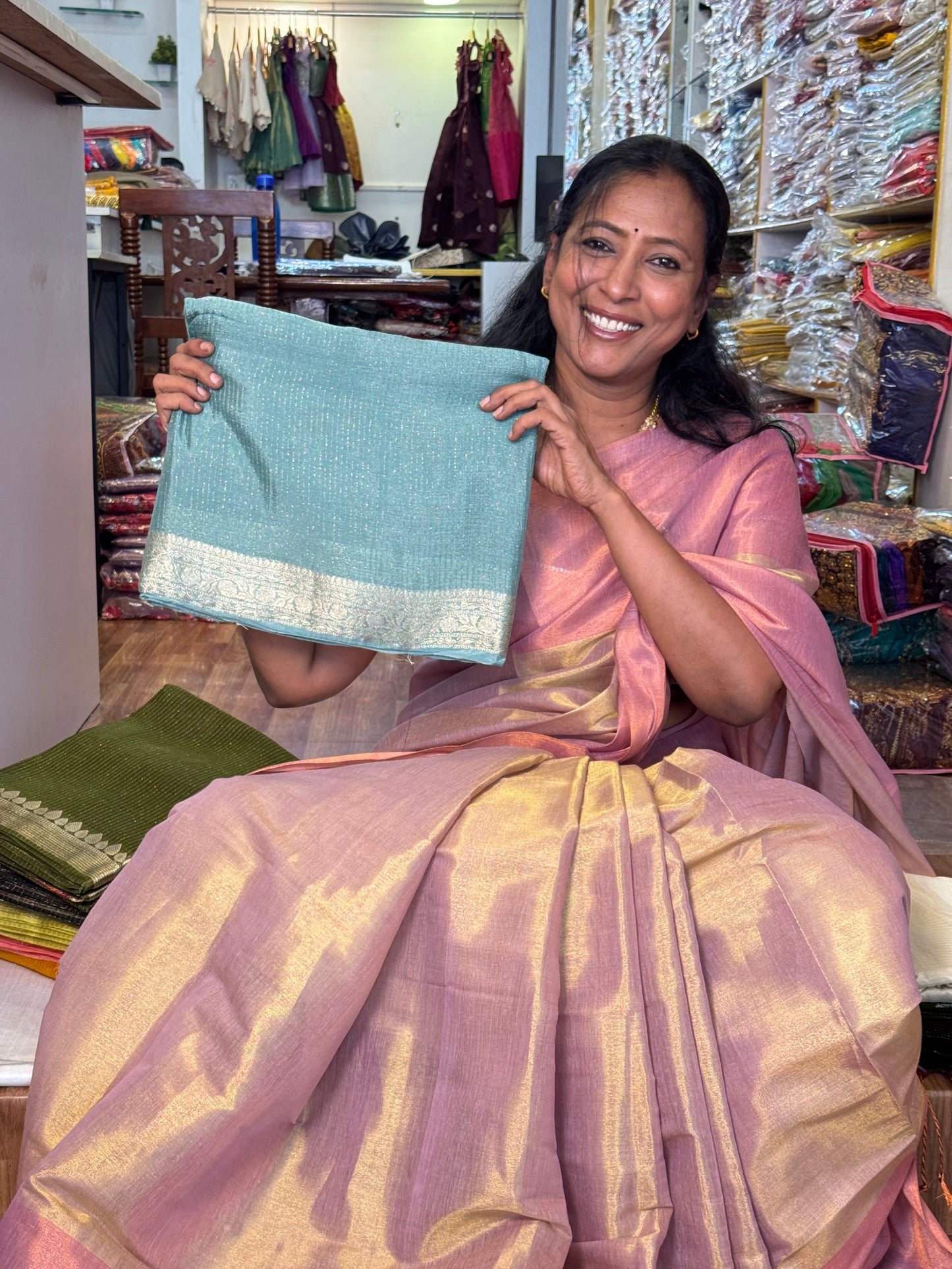 SKY BLUE viscose chinnon tissue saree