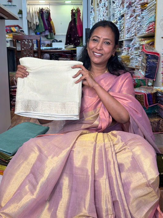 WHITE viscose chinnon tissue saree
