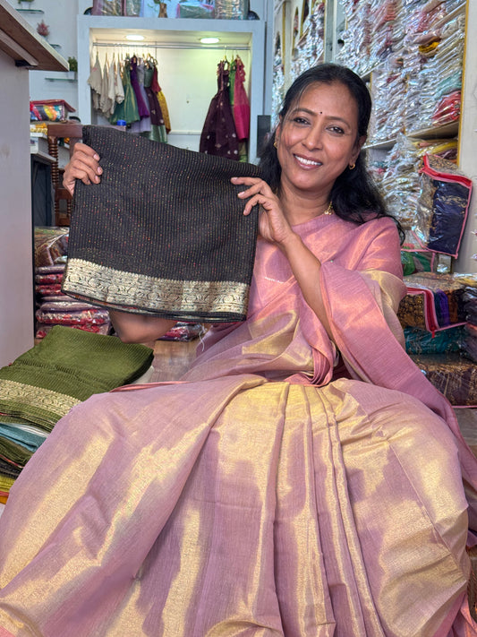 BLACK viscose chinnon tissue saree