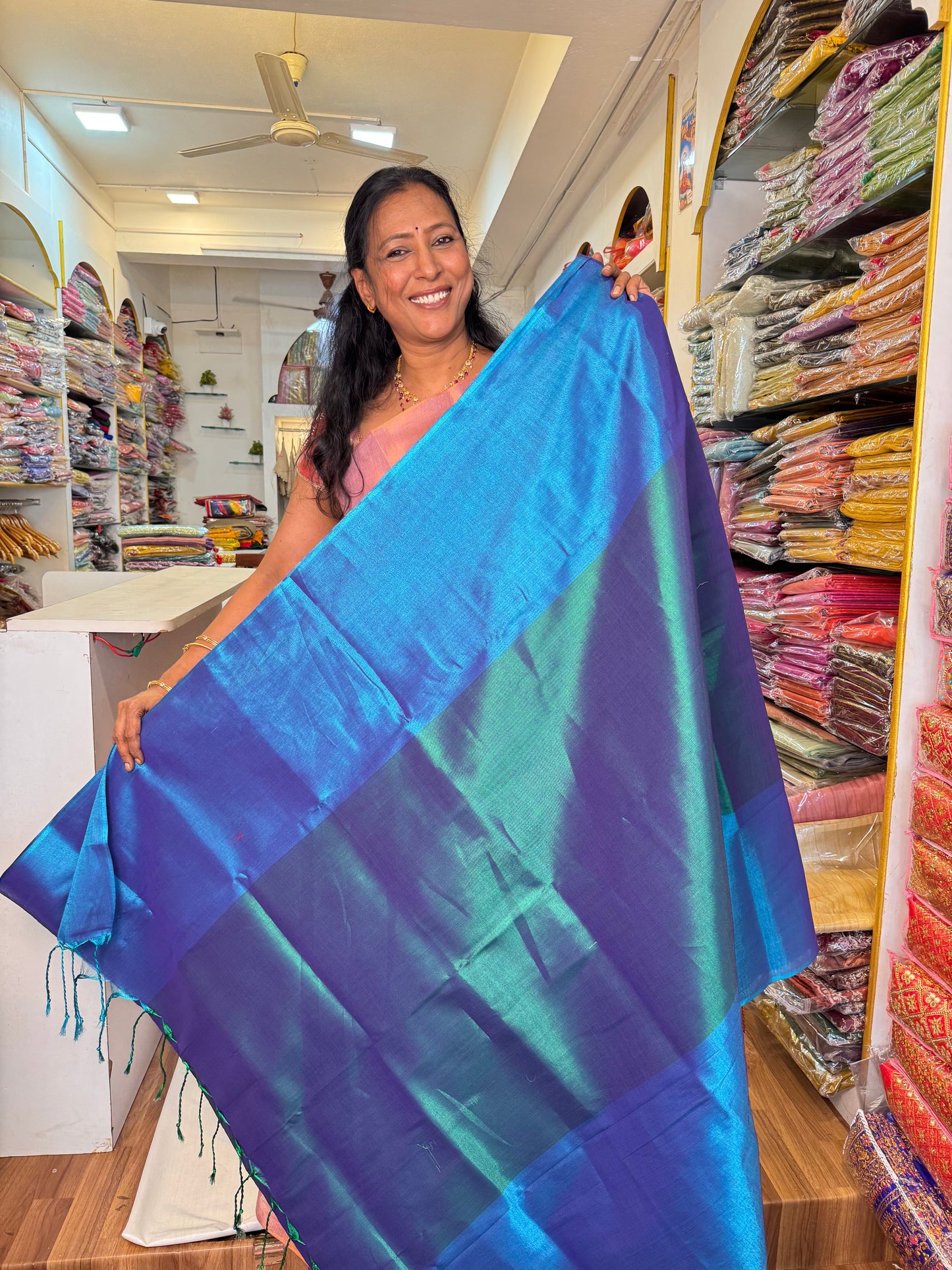 Peacock Blue Tissue Poly Silk