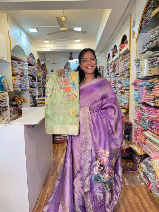 Pista Green Viscose Tissue Saree.