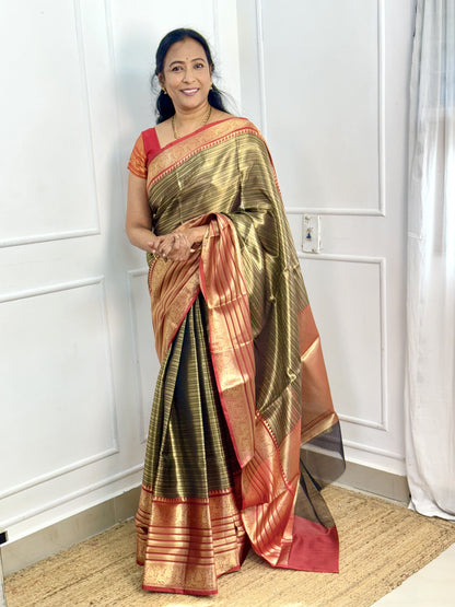 Grey with Maroon Border Semi Kathan Saree