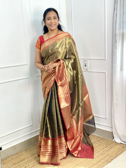 Grey with Maroon Border Semi Kathan Saree