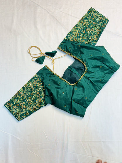 Dark Green Ready to Wear Hand Work Blouse