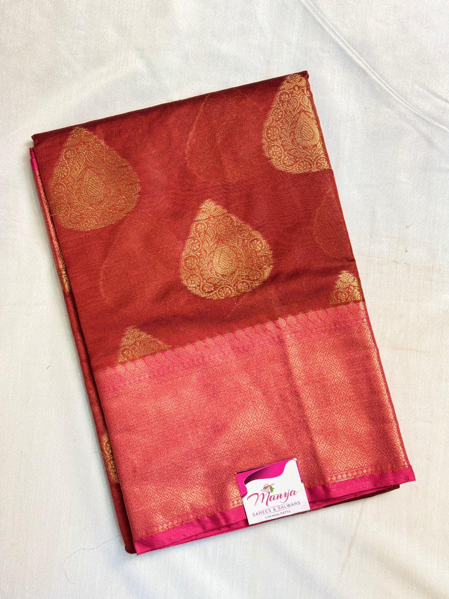 Maroon with Pink Semi Kathan Saree