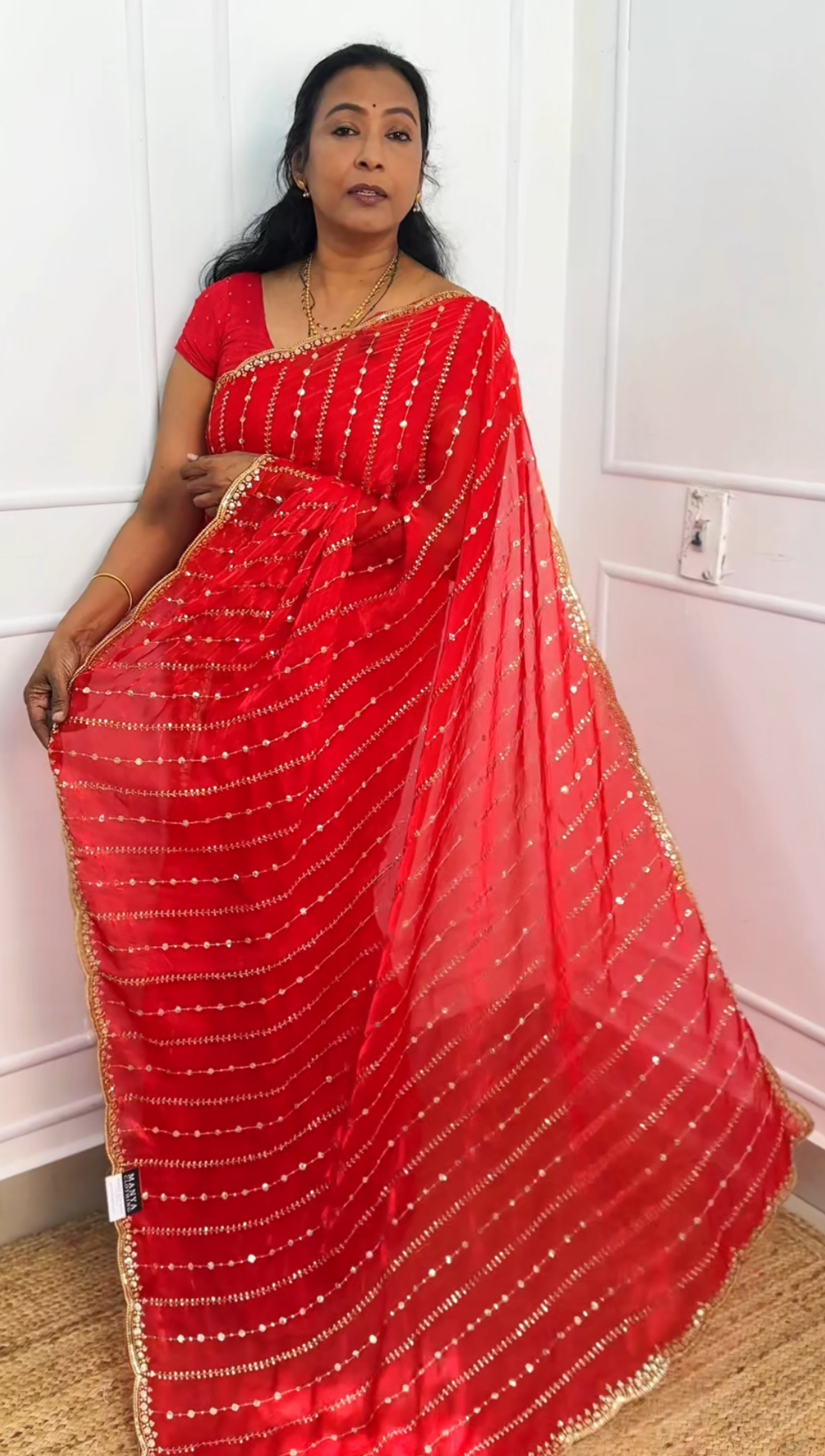 Red Space Silk Designer Saree