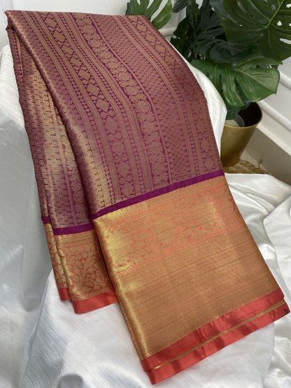 Purple Semi Kathan Silk Saree with Work Blouse Combo