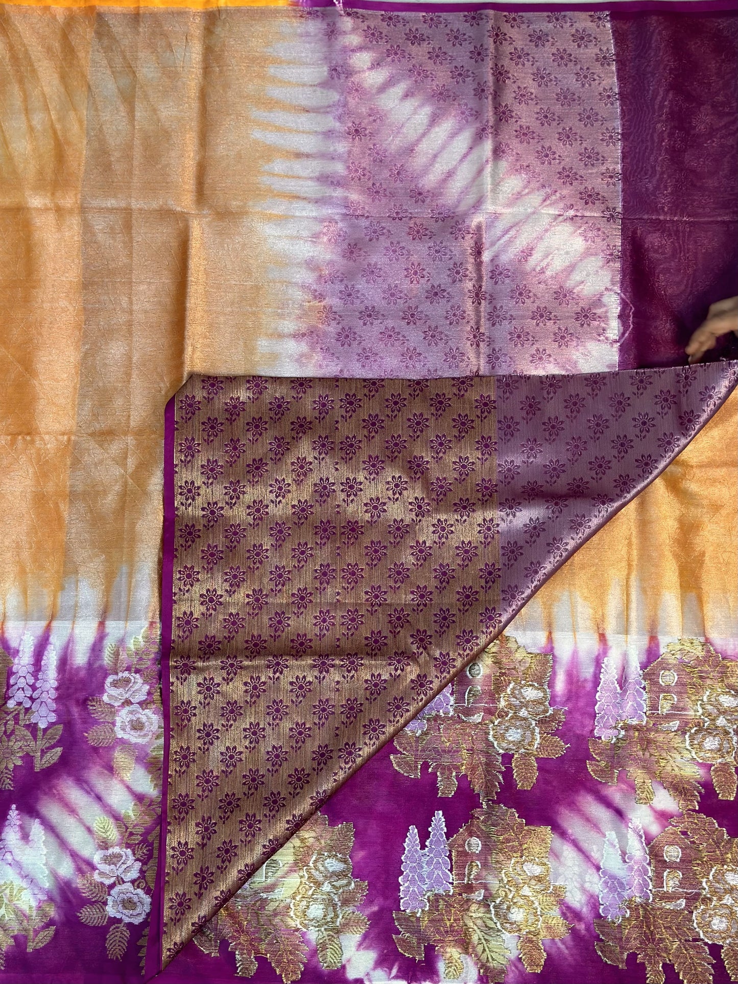 Orange Purple Tissue Saree