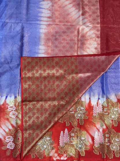 Blue Red Tissue Saree