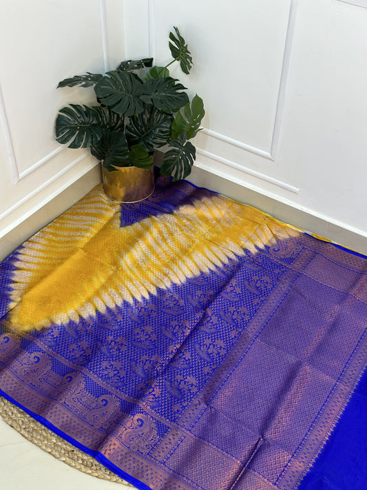 Blue Yellow Tissue Saree