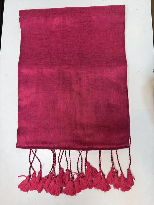 Pink, Pink Tassels Plain Khadi Tissue Saree