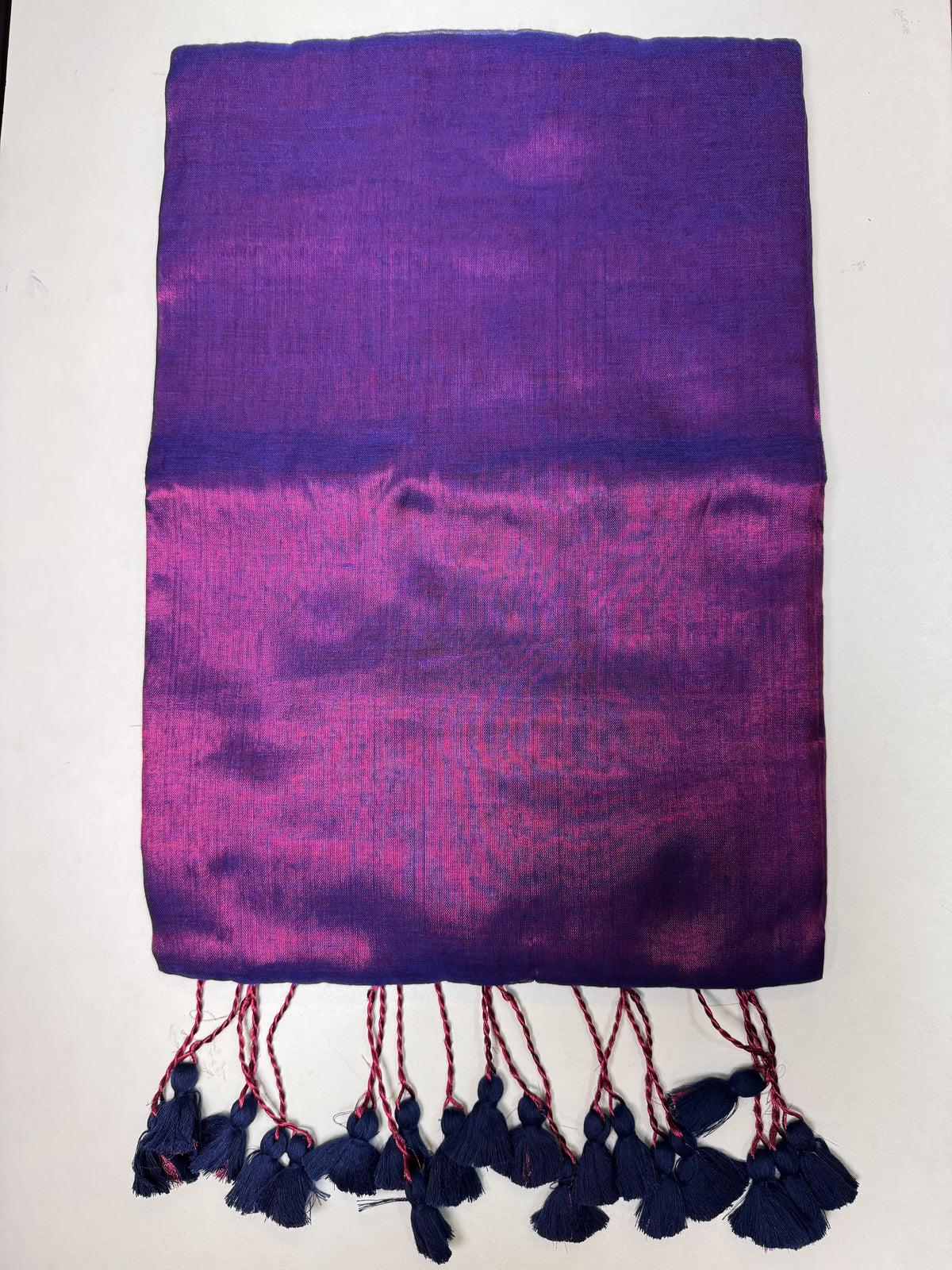 Purple, Navy Blue Tassels Plain Khadi Tissue Saree