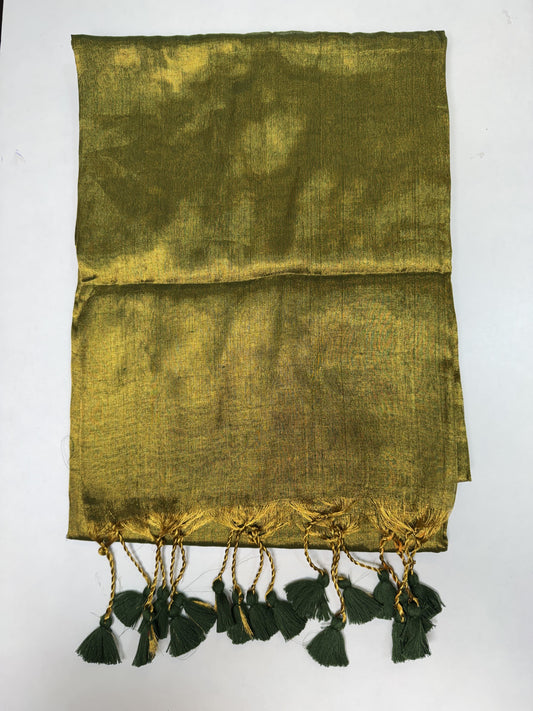 Mehendi Green, Green Tassels Plain Khadi Tissue Saree