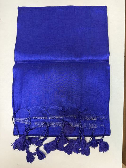 Royal Blue, Royal Blue Tassels Plain Khadi Tissue Saree