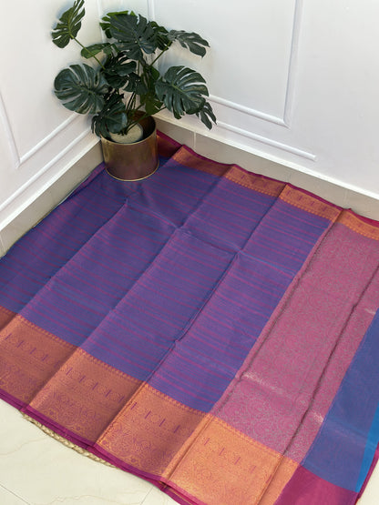 Purple Pink Big Border Kora Muslin Saree