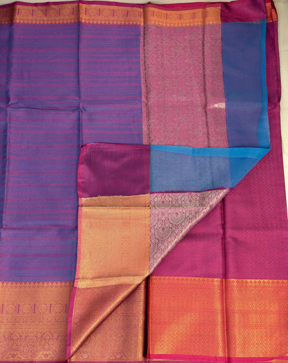 Purple Pink Big Border Kora Muslin Saree