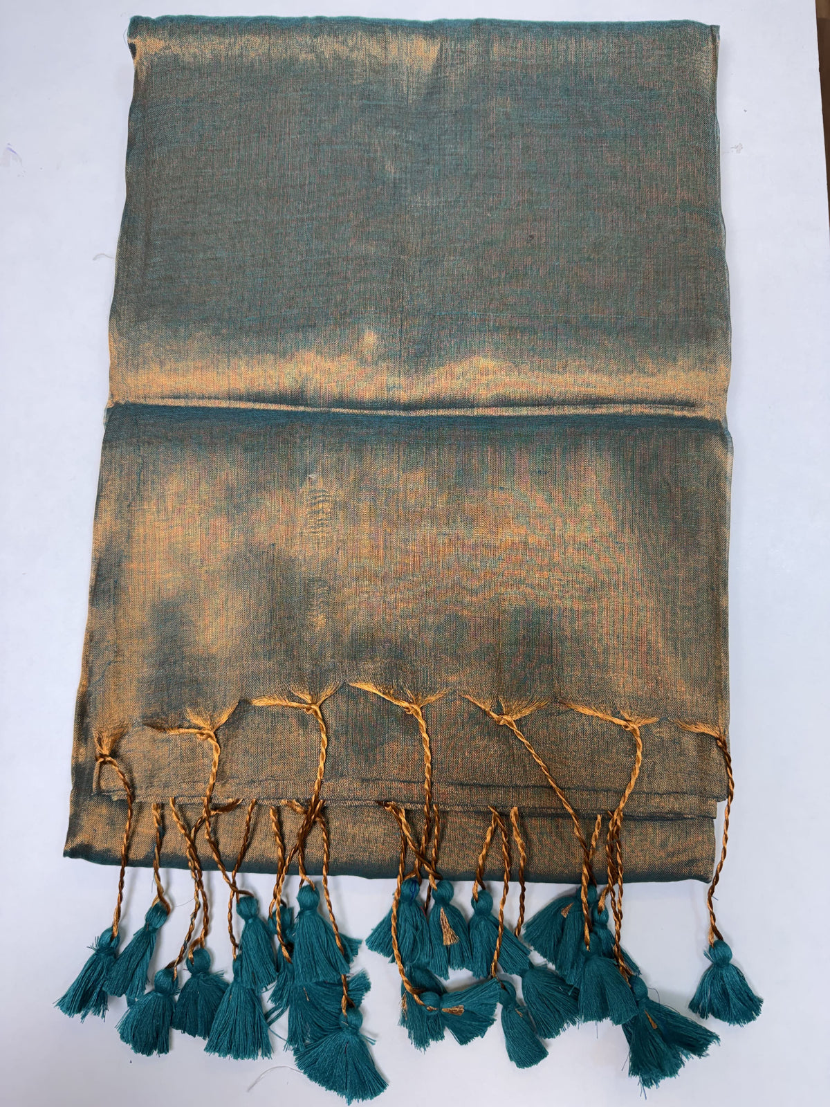 Copper Rama Green Plain Khadi Tissue Saree