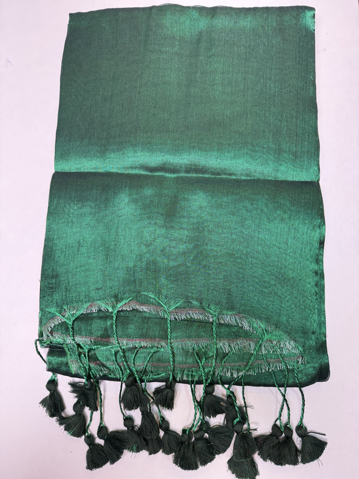 Green, Green Tassels Plain Khadi Tissue Saree