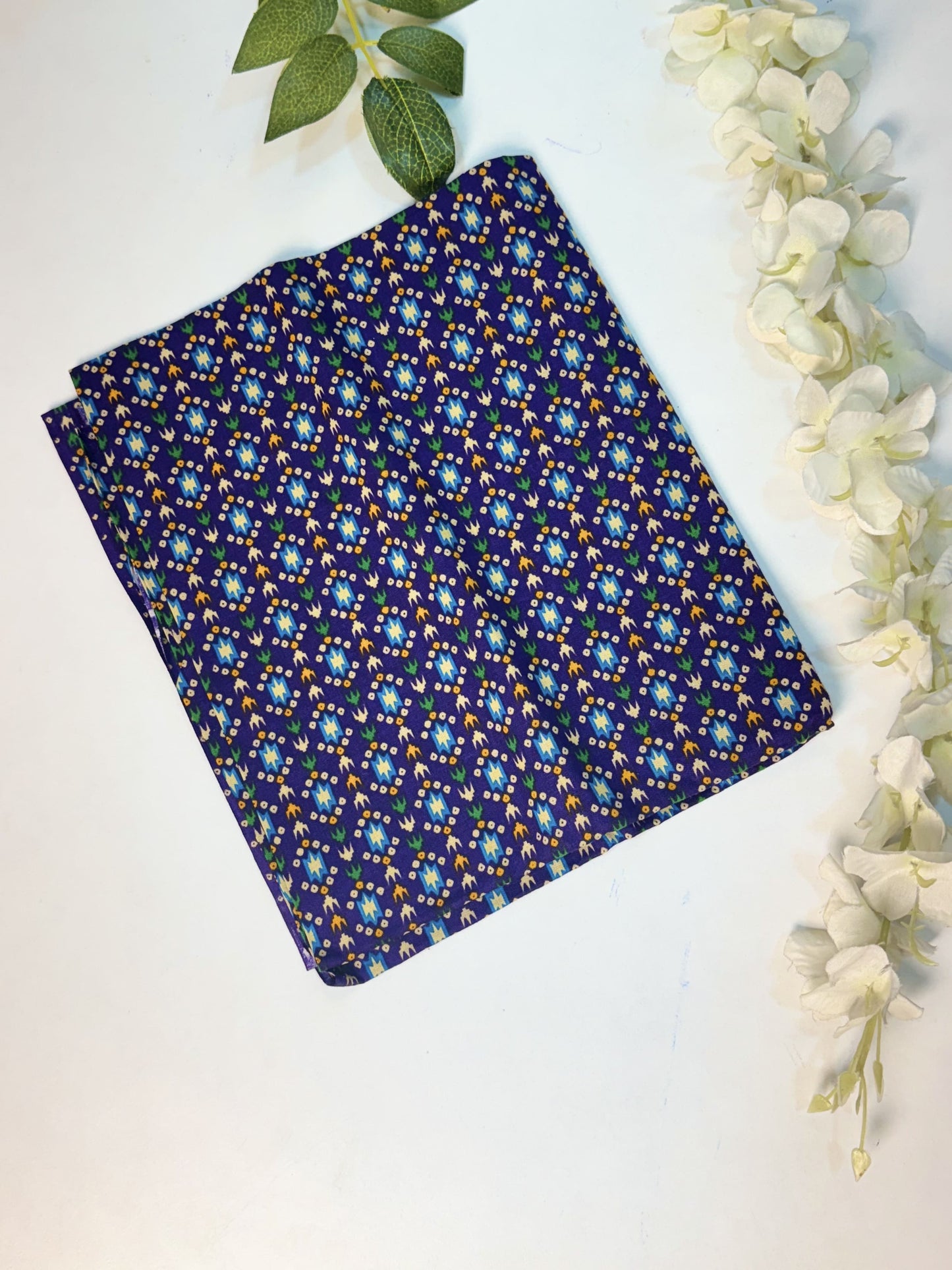 Navy Blue Printed Cotton Blouse