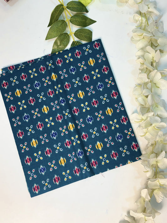 Teal Blue Printed Cotton Blouse