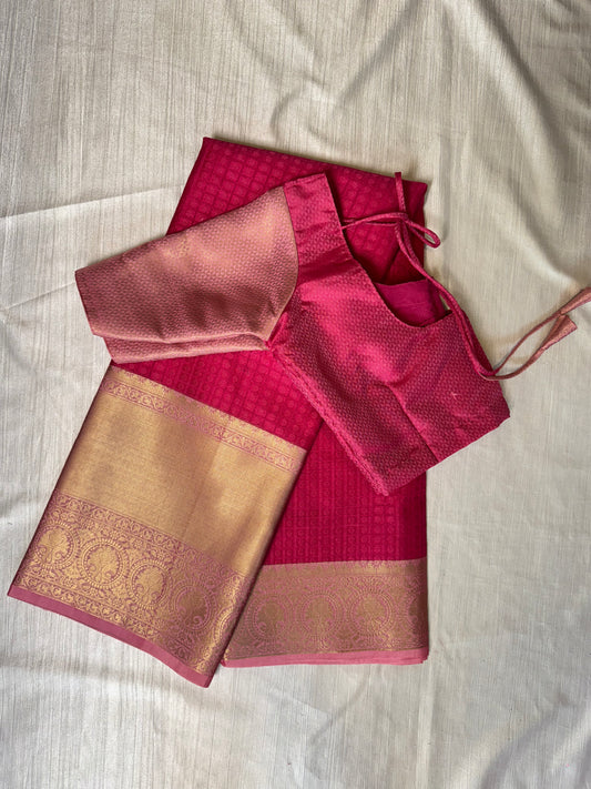 Pink Saree With Stitched Blouse